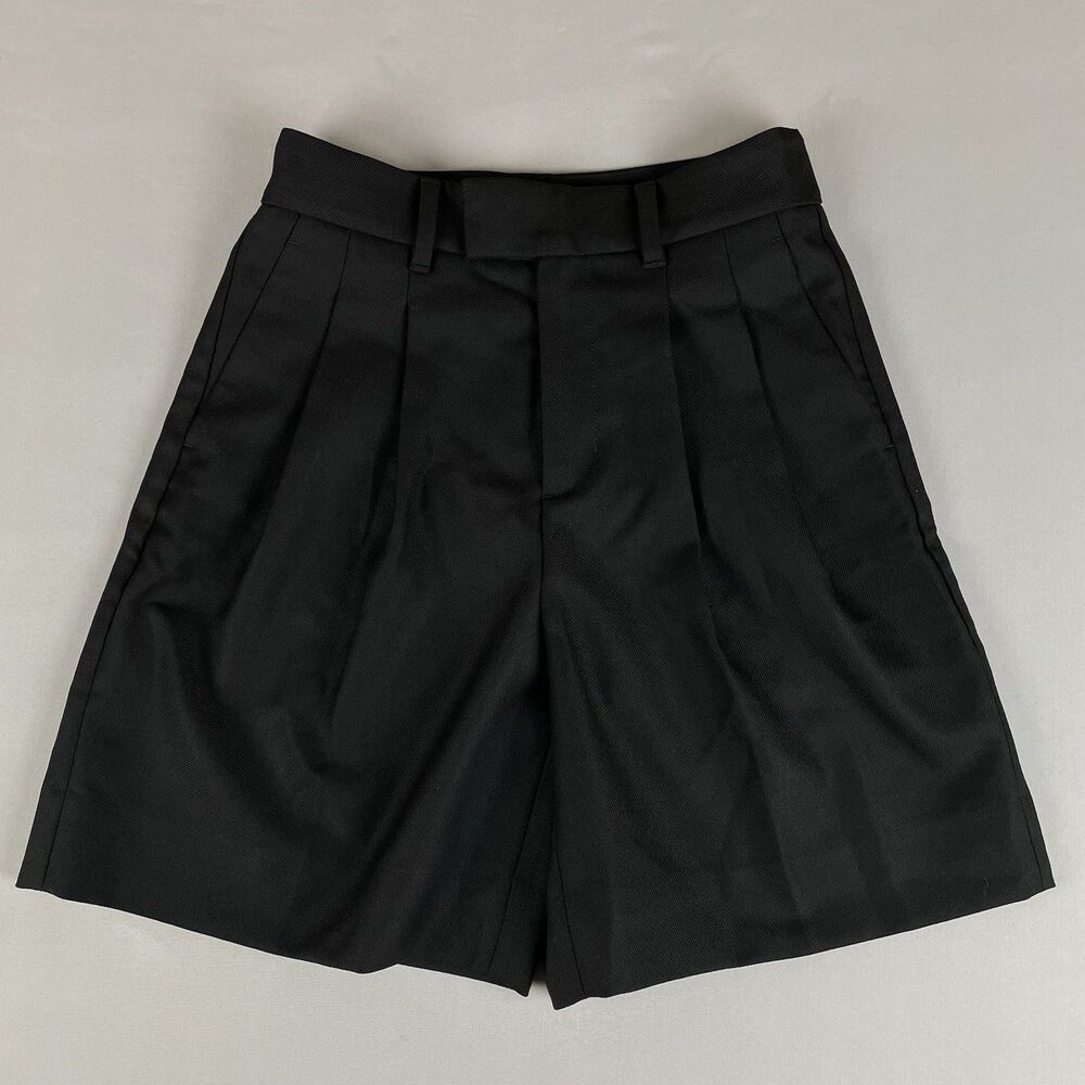 BANANA REPUBLIC High Waist Pleated Wool Bermuda Shorts 2P Black Preppy Old Money